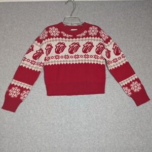 The Rolling Stones Kids XS 4/5 Red Fair Isle Christmas Holiday Sweater Rock Band